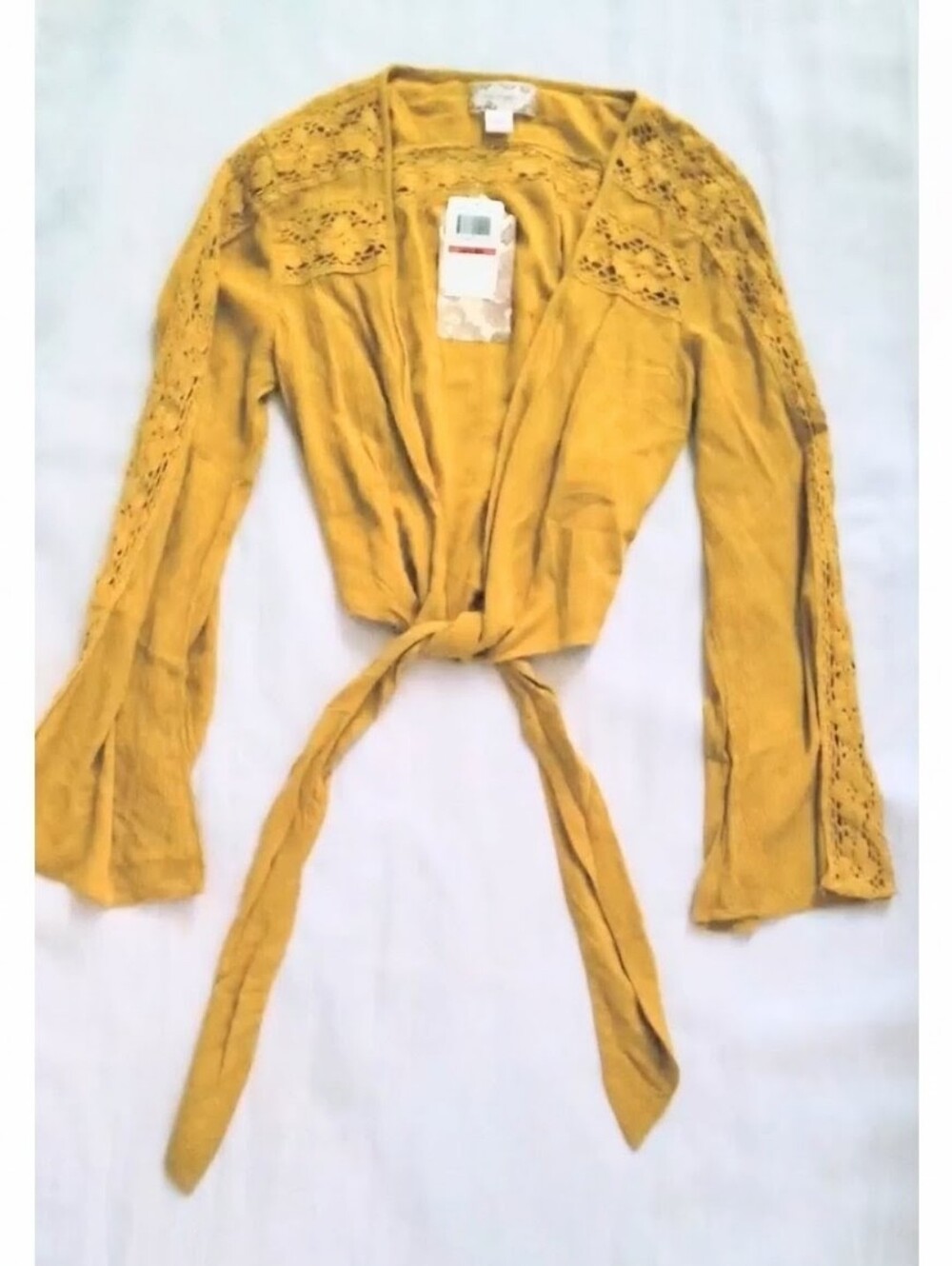 NWT! Lulus Fall Boho Tie Blouse Band of Gypsies Marigold Yellow Women's Top XS